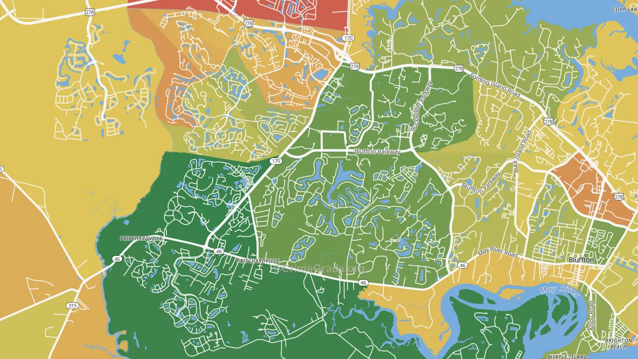 Pritchardville, SC Map of Vehicle Theft Rates