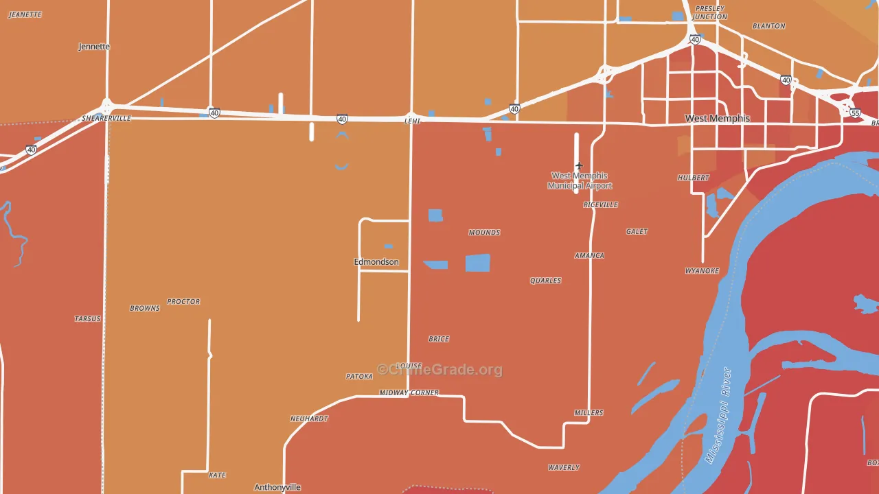 Proctor, AR Map of Vehicle Theft Rates