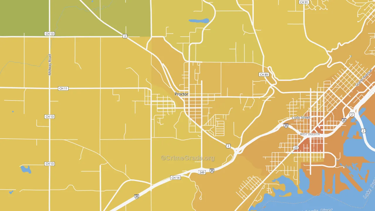Proctor, MN Map of Vehicle Theft Rates
