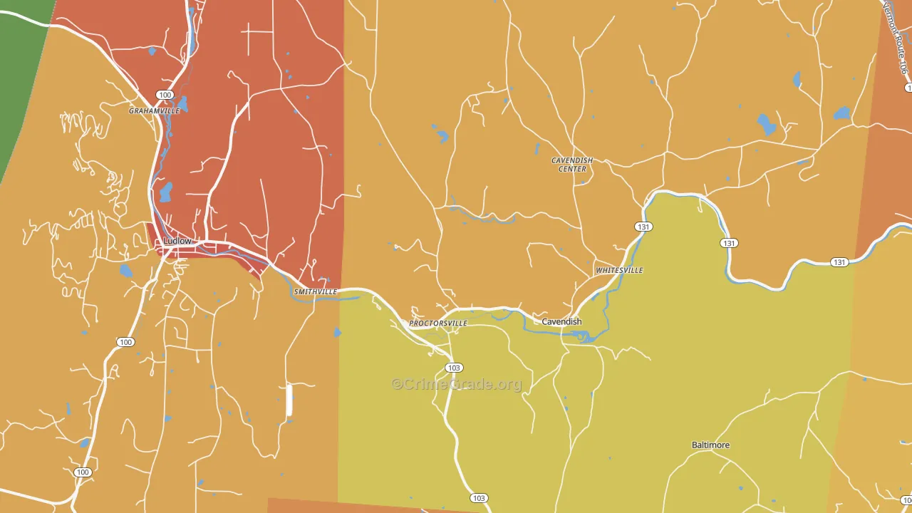 Proctorsville, VT Map of Vehicle Theft Rates