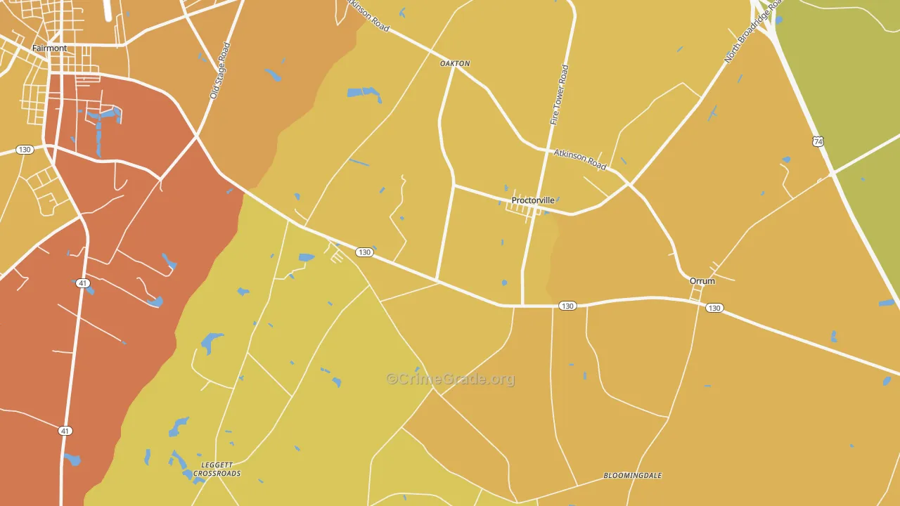 Proctorville, NC Map of Vehicle Theft Rates