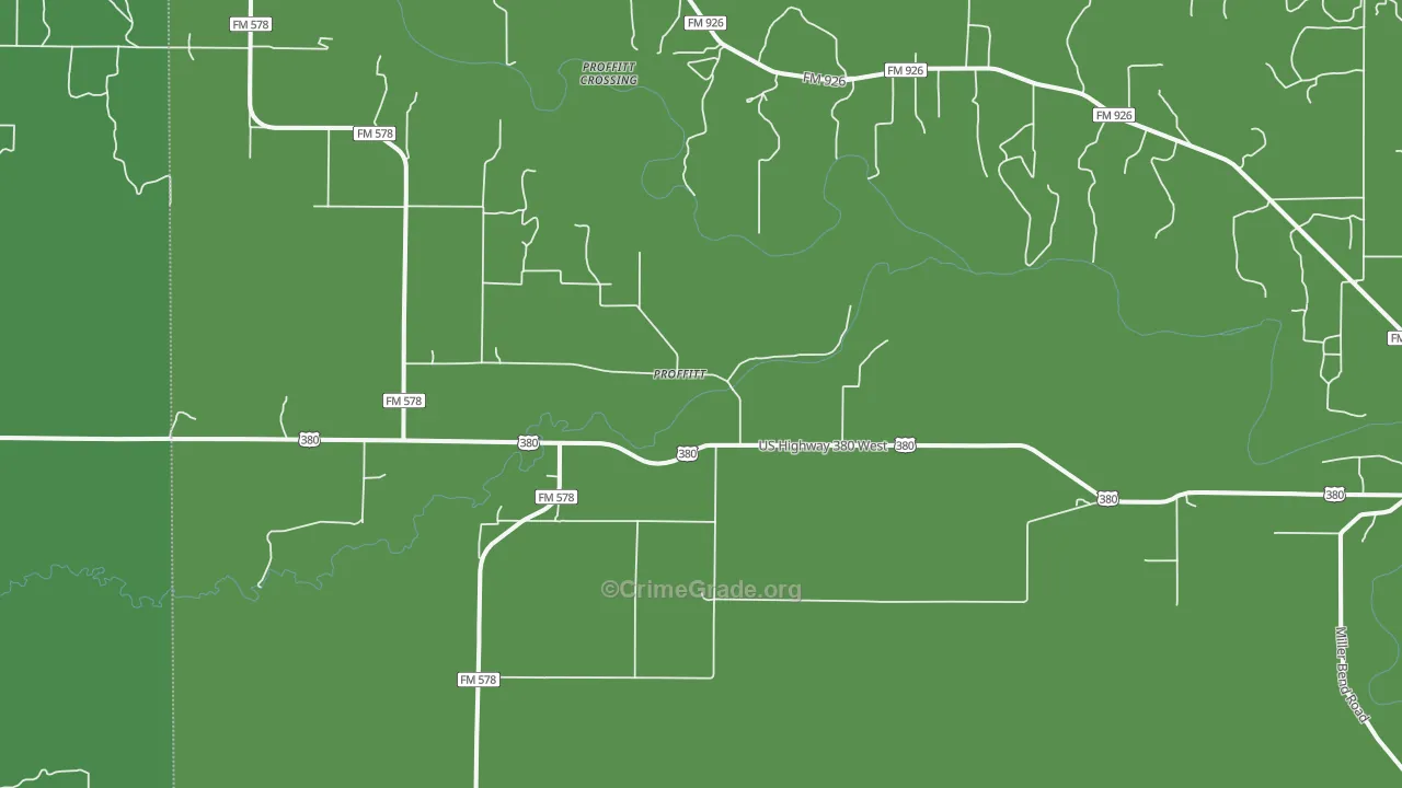 Proffit, TX Map of Vehicle Theft Rates