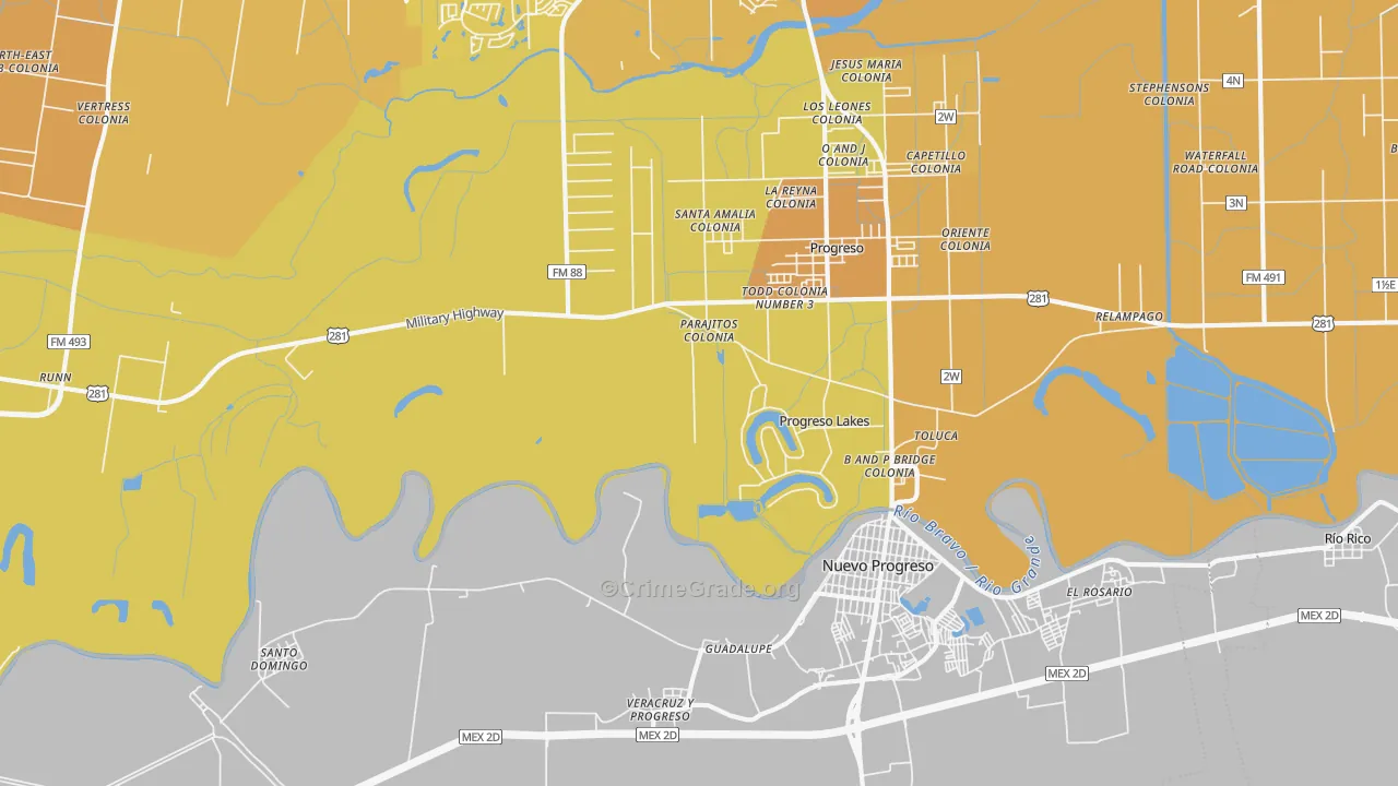 Progreso Lakes, TX Map of Vehicle Theft Rates