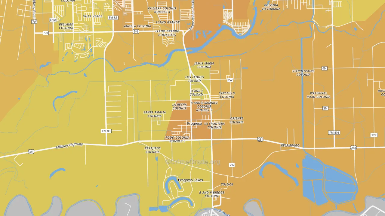 Progreso, TX Map of Vehicle Theft Rates