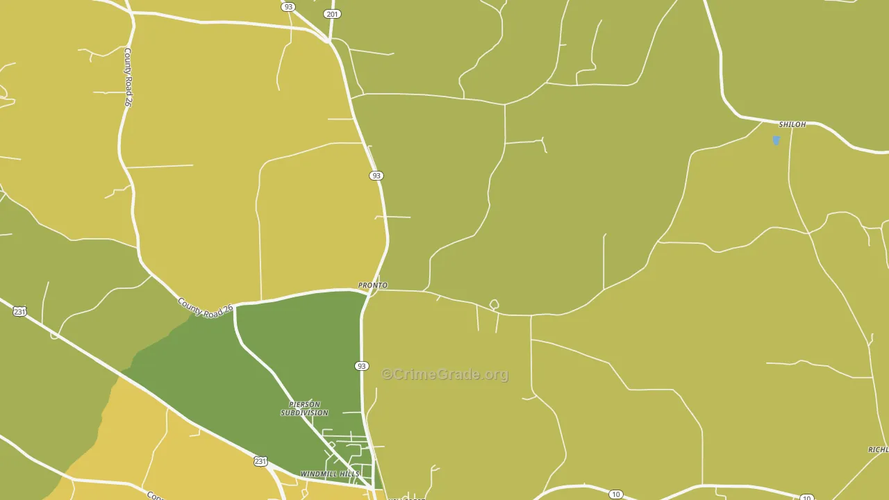Pronto, AL Map of Vehicle Theft Rates