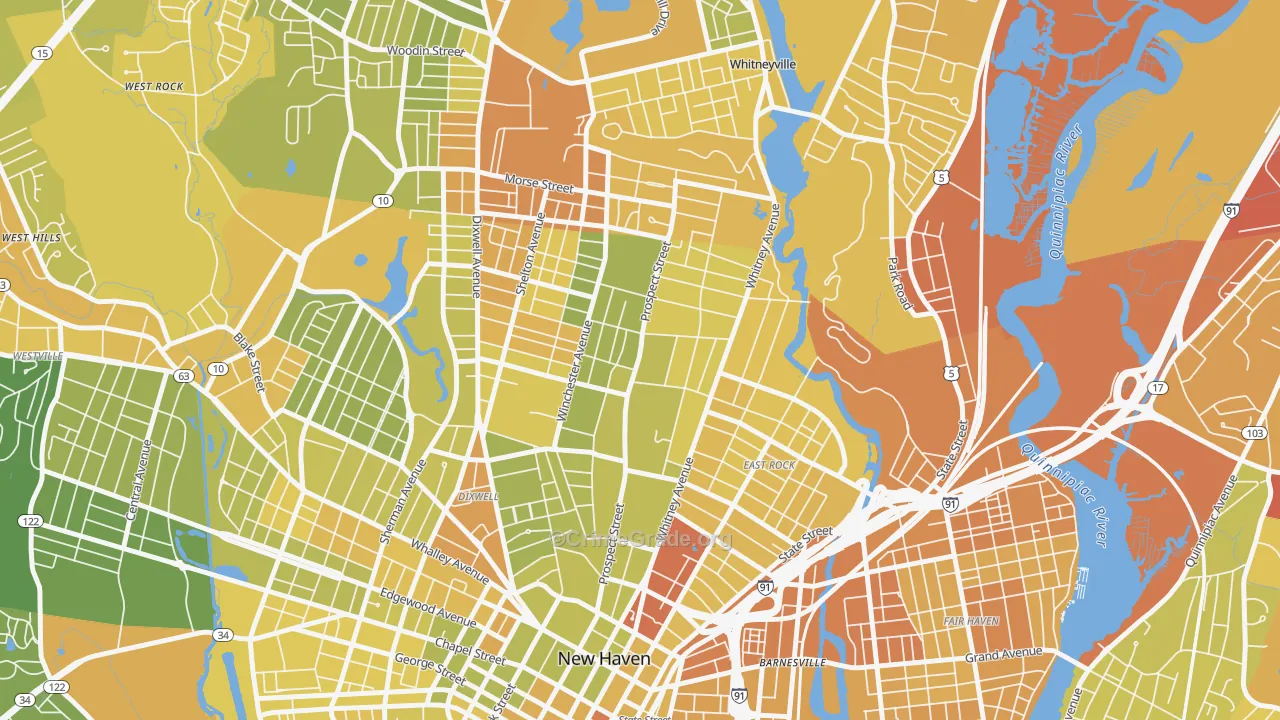 Prospect Hill, New Haven, CT Map of Vehicle Theft Rates