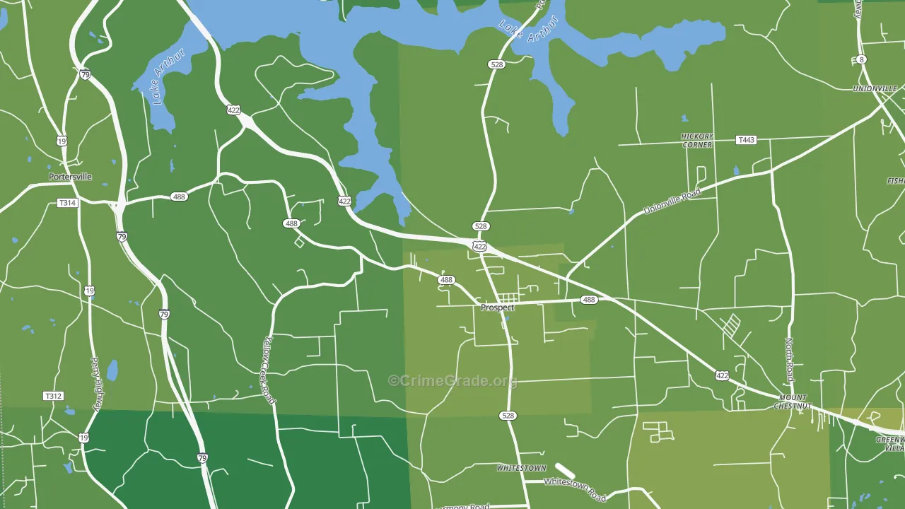 Prospect, PA Map of Vehicle Theft Rates