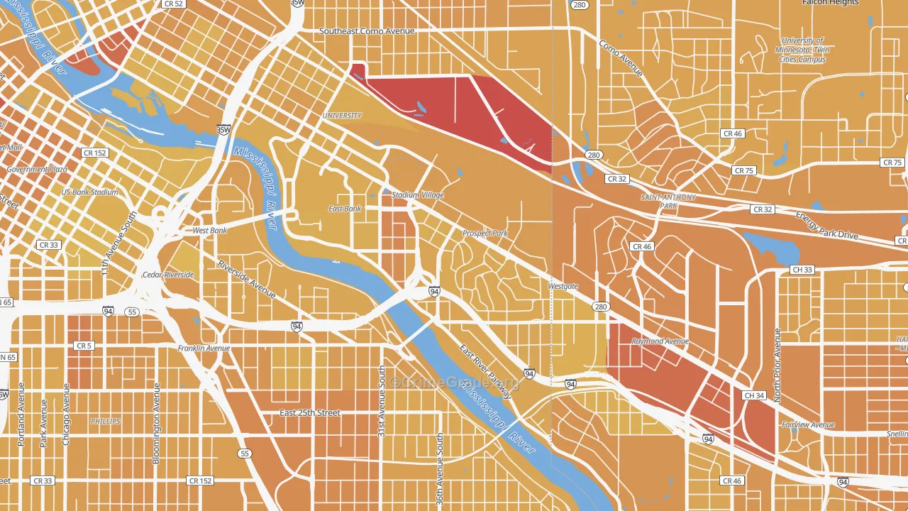 Prospect Park, Minneapolis, MN Map of Vehicle Theft Rates
