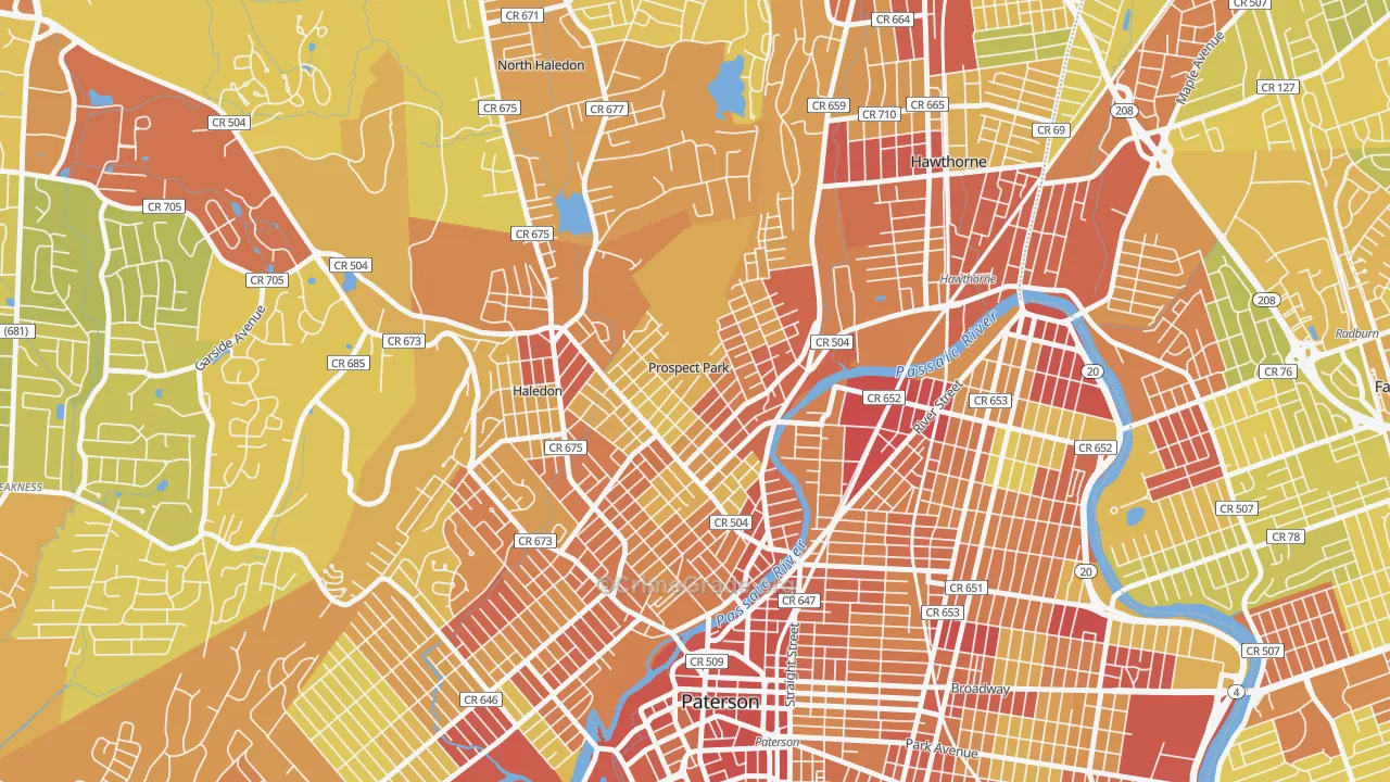 Prospect Park, NJ Map of Vehicle Theft Rates