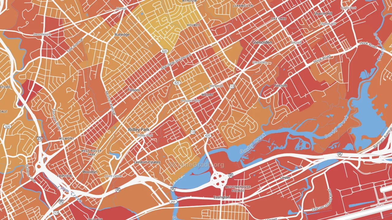 Prospect Park, PA Map of Vehicle Theft Rates