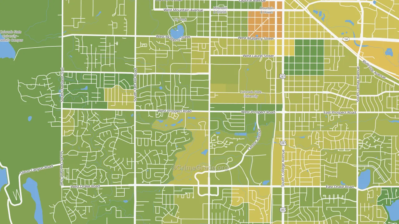 Prospect-Shields, Fort Collins, CO Map of Vehicle Theft Rates