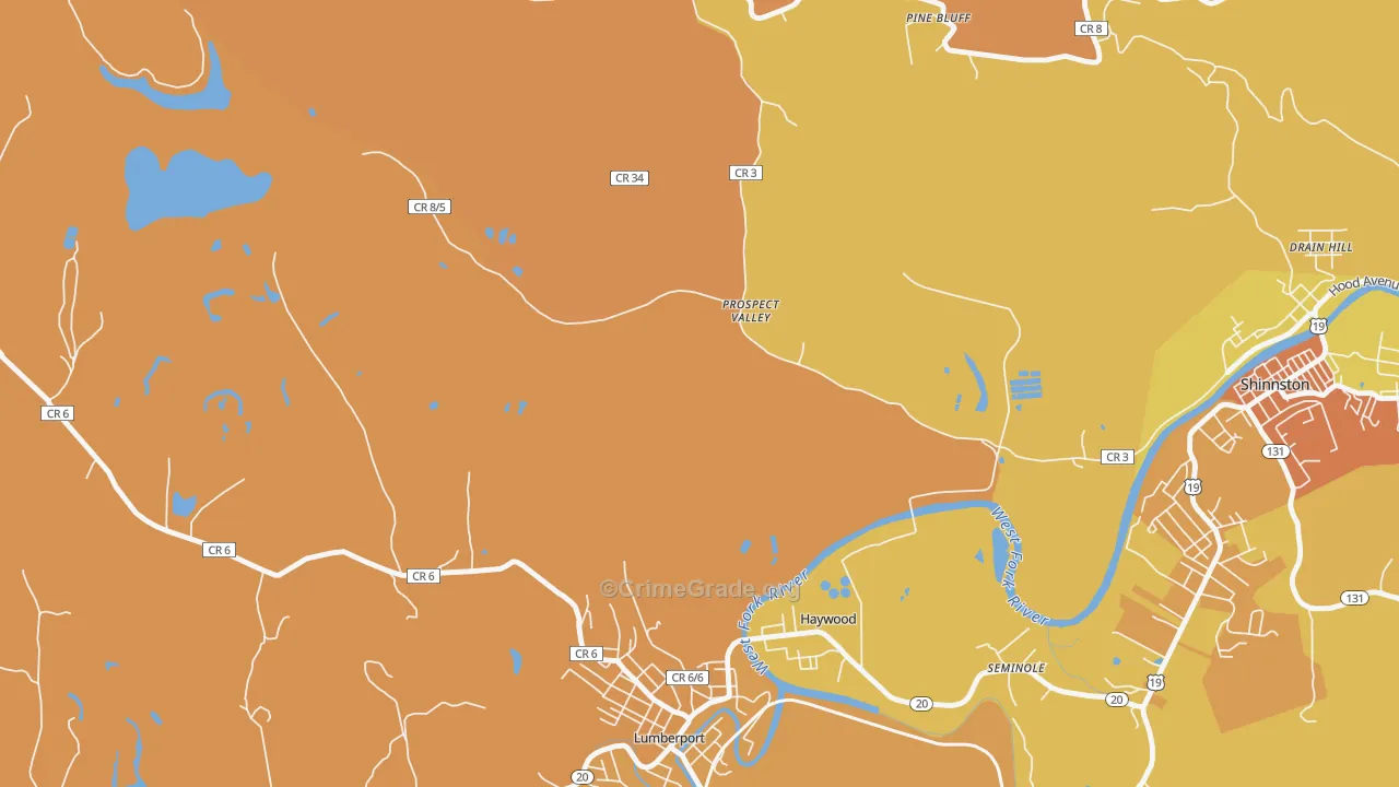 Prospect Valley, WV Map of Vehicle Theft Rates