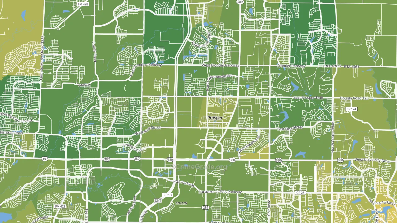 Prosper, TX Map of Vehicle Theft Rates