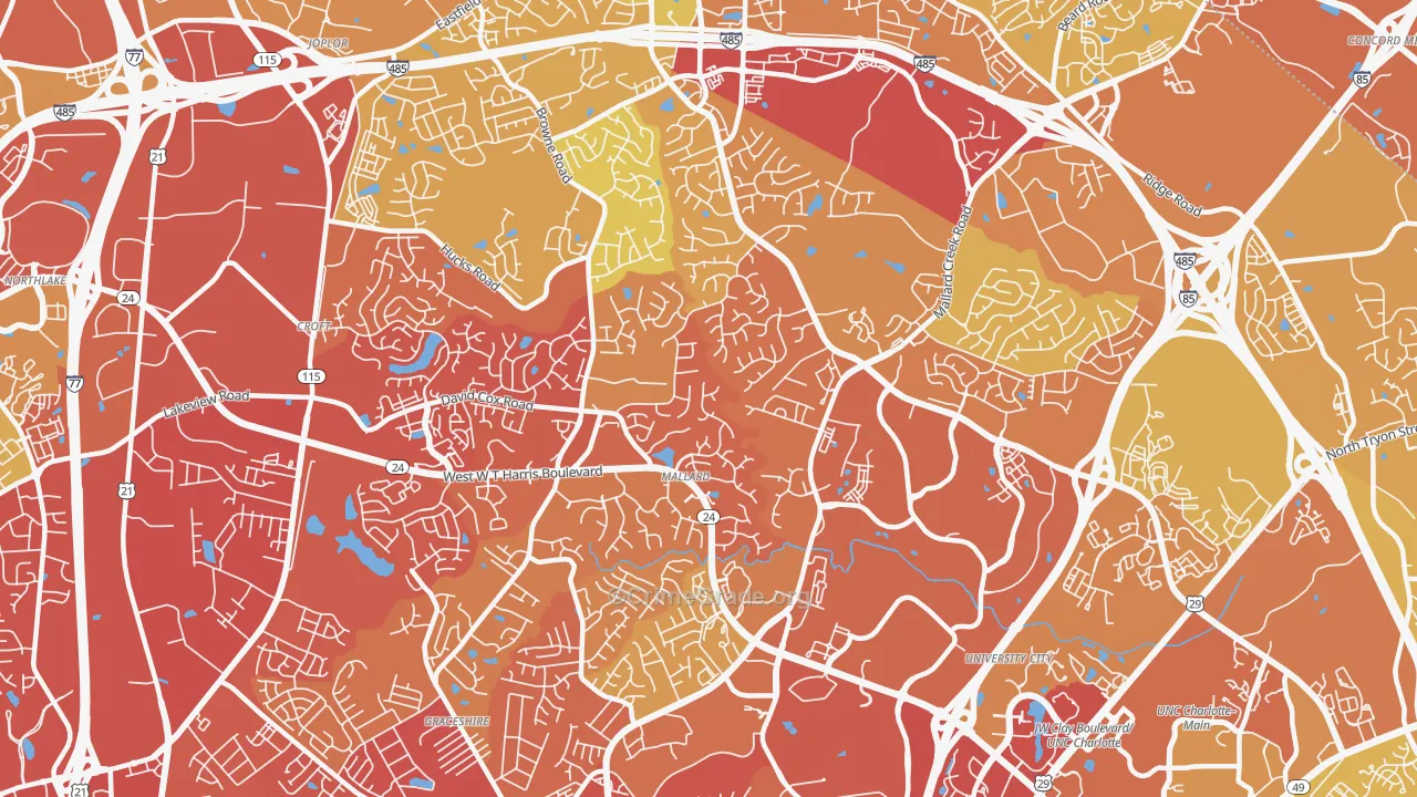 Prosperity Church Road, Charlotte, NC Map of Vehicle Theft Rates