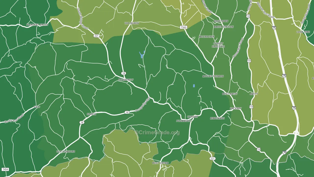 Prosperity, PA Map of Vehicle Theft Rates