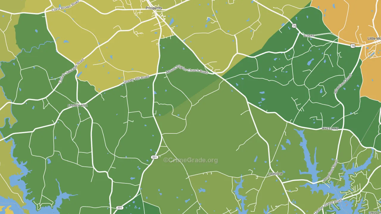 Prosperity, SC Map of Vehicle Theft Rates