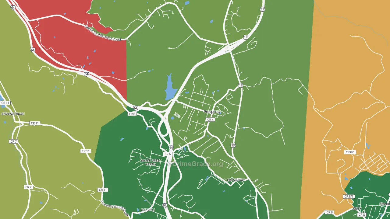 Prosperity, WV Map of Vehicle Theft Rates