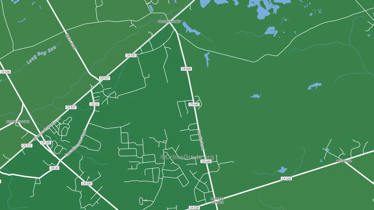 Prospertown, NJ Map of Vehicle Theft Rates