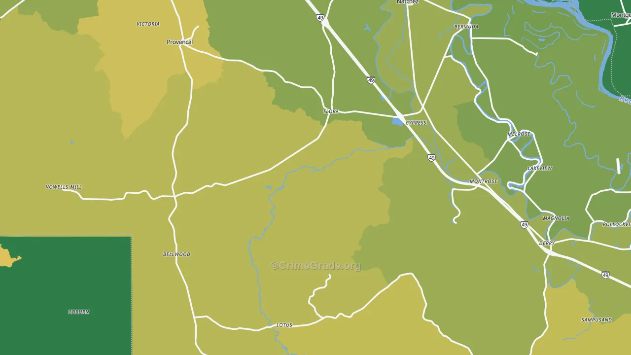 Provencal, LA Map of Vehicle Theft Rates