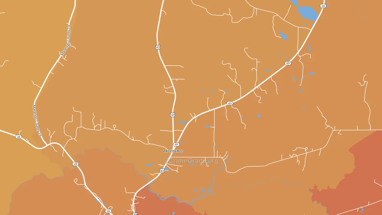 Providence, AL Map of Vehicle Theft Rates