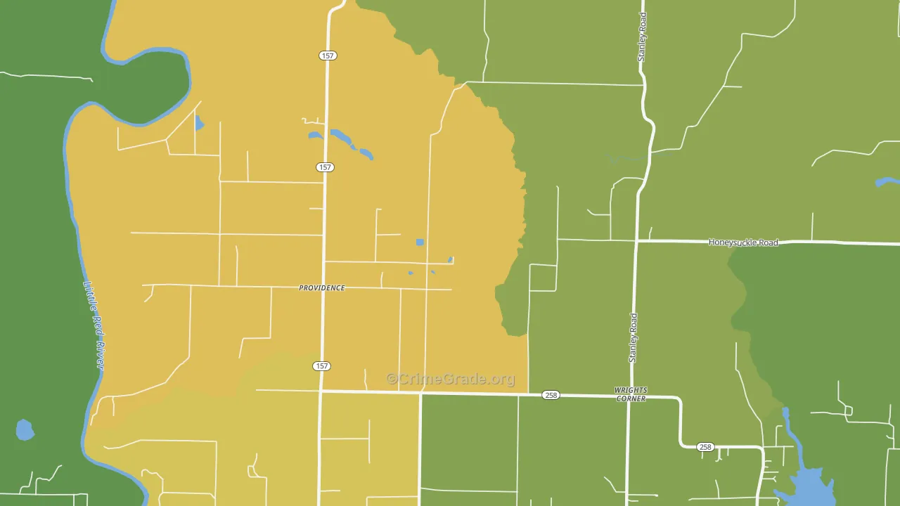 Providence, AR Map of Vehicle Theft Rates