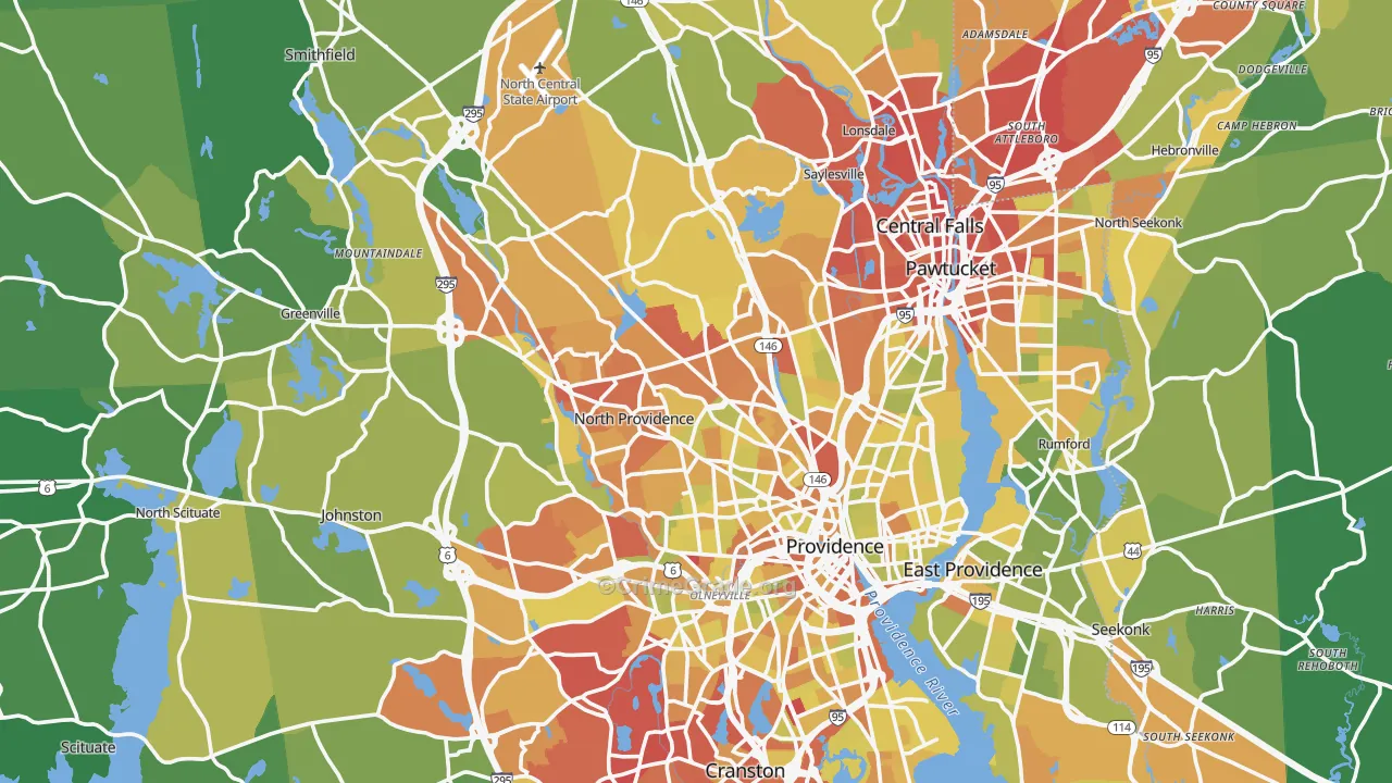 Providence County, RI Map of Vehicle Theft Rates