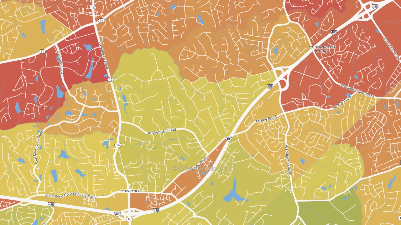 Providence Plantation, Charlotte, NC Map of Vehicle Theft Rates