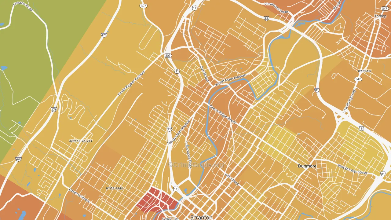 Providence, Scranton, PA Map of Vehicle Theft Rates