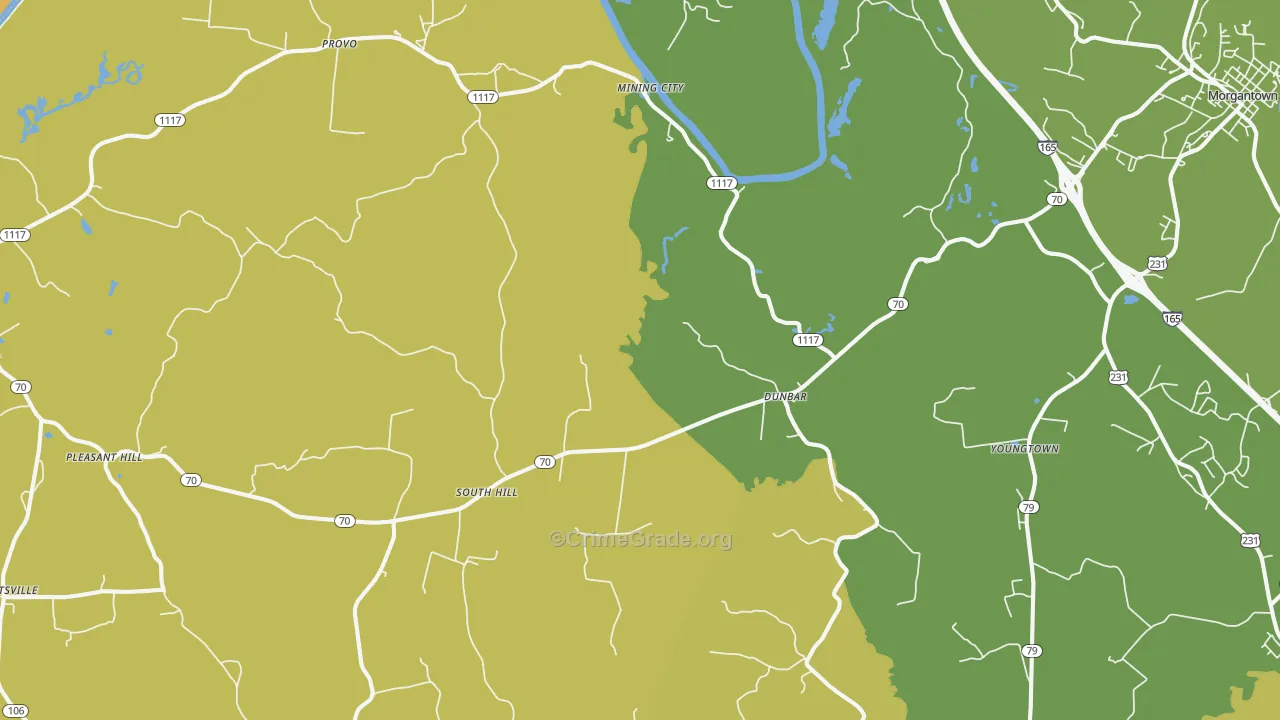 Provo, KY Map of Vehicle Theft Rates