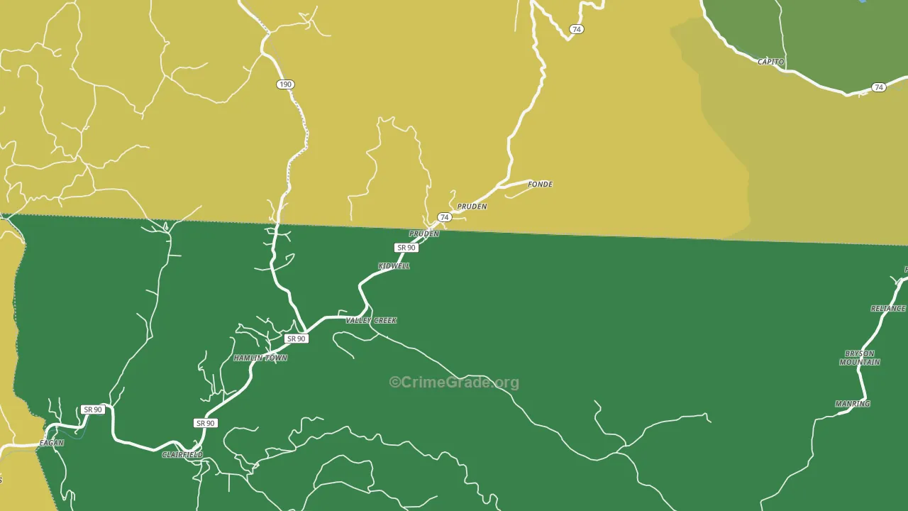 Pruden, TN Map of Vehicle Theft Rates