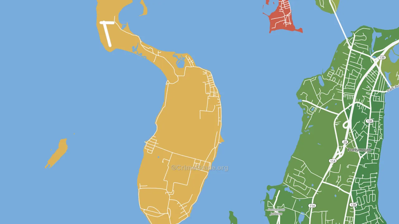 Prudence Island, RI Map of Vehicle Theft Rates
