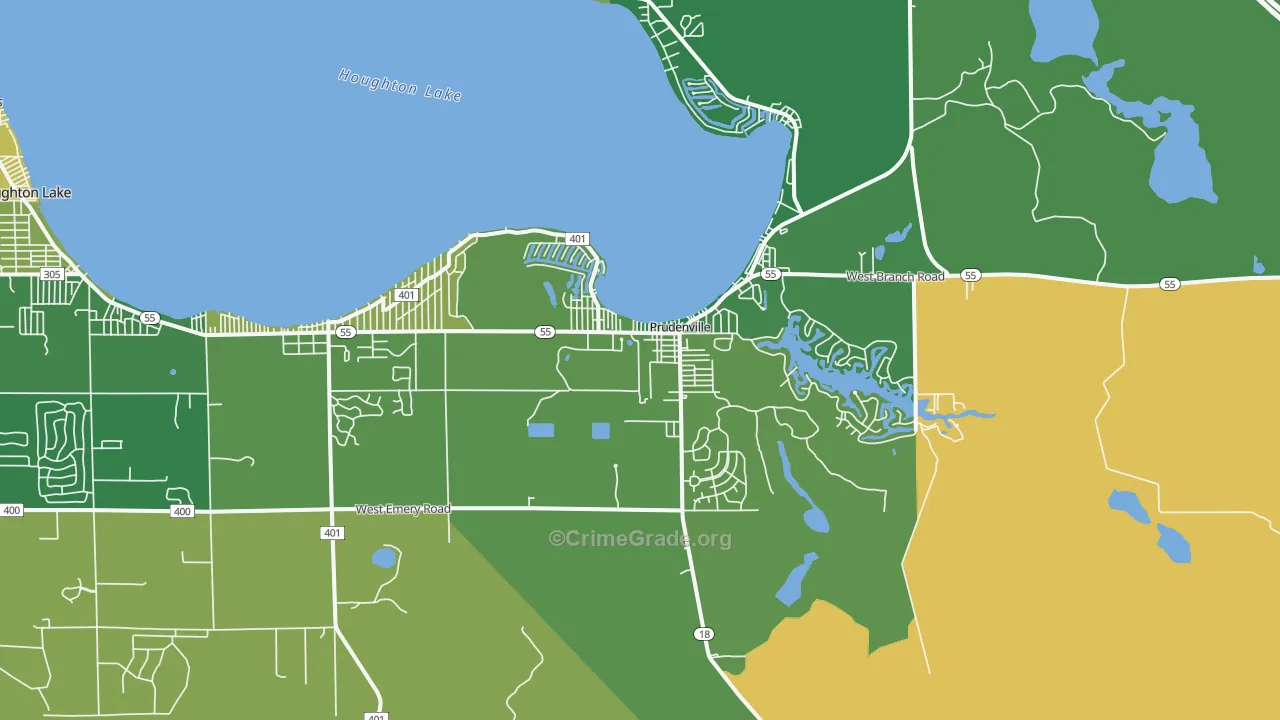 Prudenville, MI Map of Vehicle Theft Rates