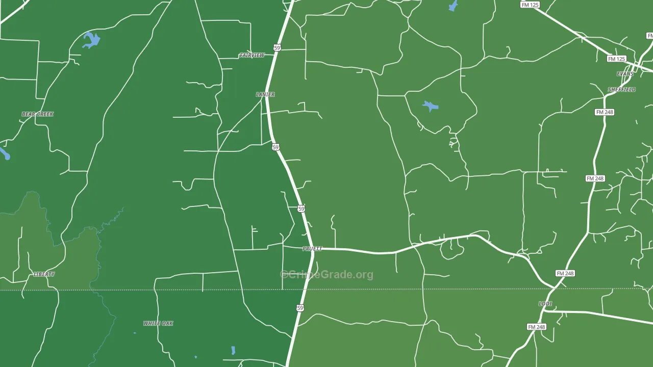 Pruett, TX Map of Vehicle Theft Rates