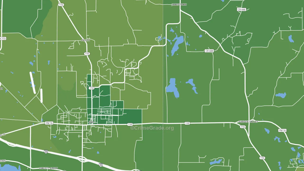 Pruitt, TX Map of Vehicle Theft Rates