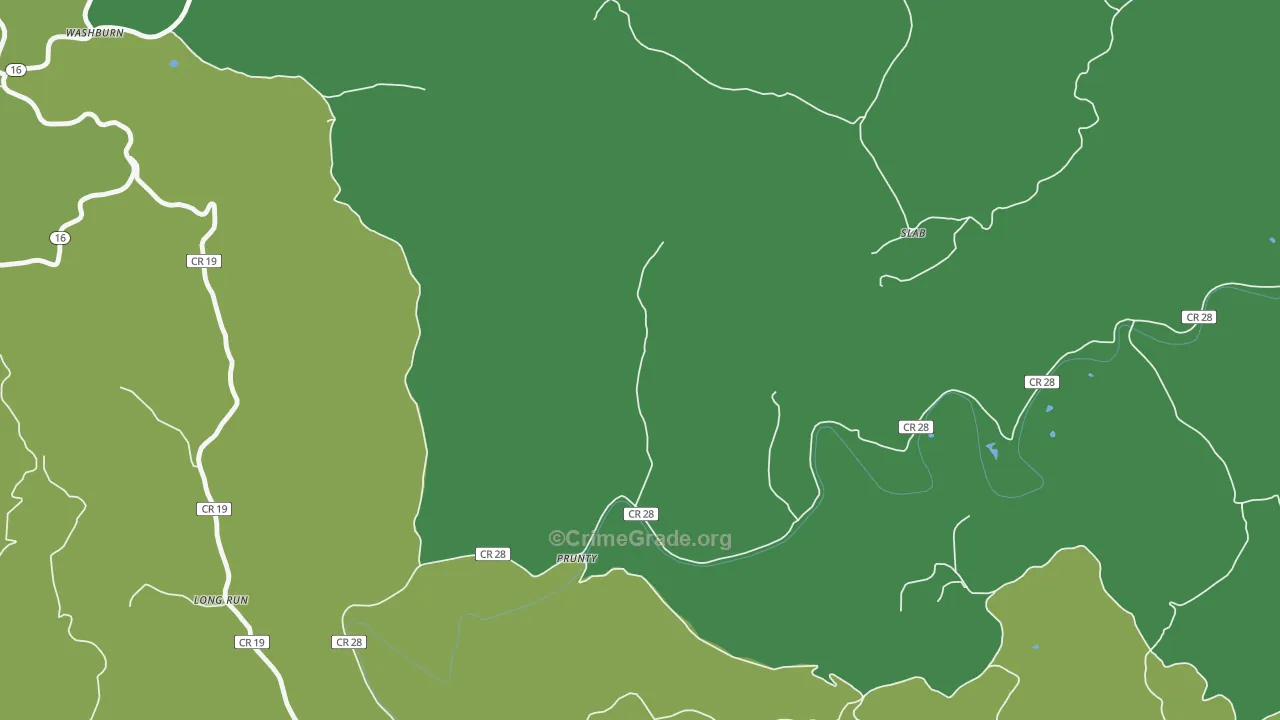 Prunty, WV Map of Vehicle Theft Rates