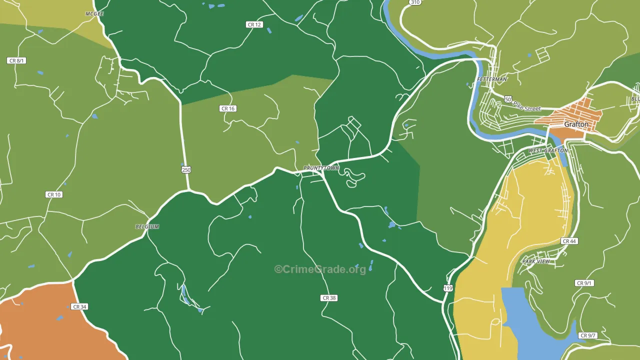 Pruntytown, WV Map of Vehicle Theft Rates