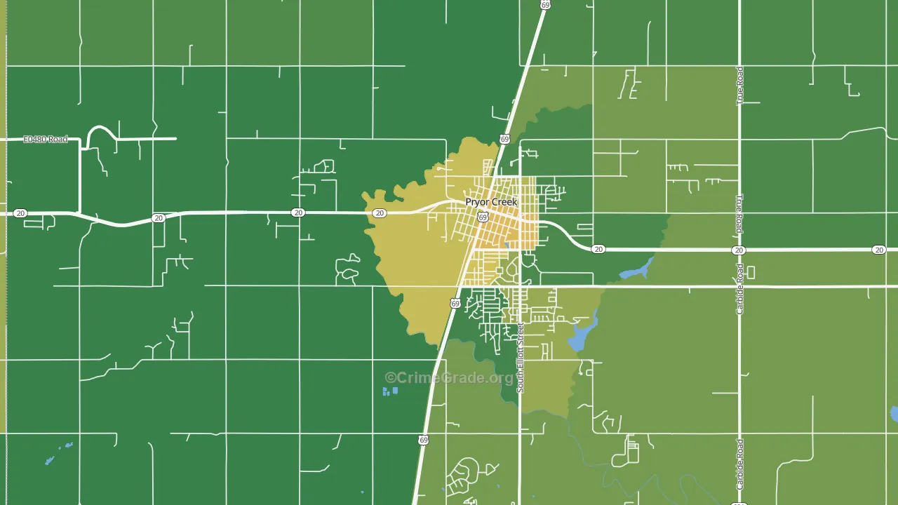 Pryor Creek, OK Map of Vehicle Theft Rates