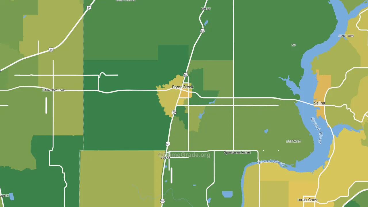 Pryor, OK Map of Vehicle Theft Rates
