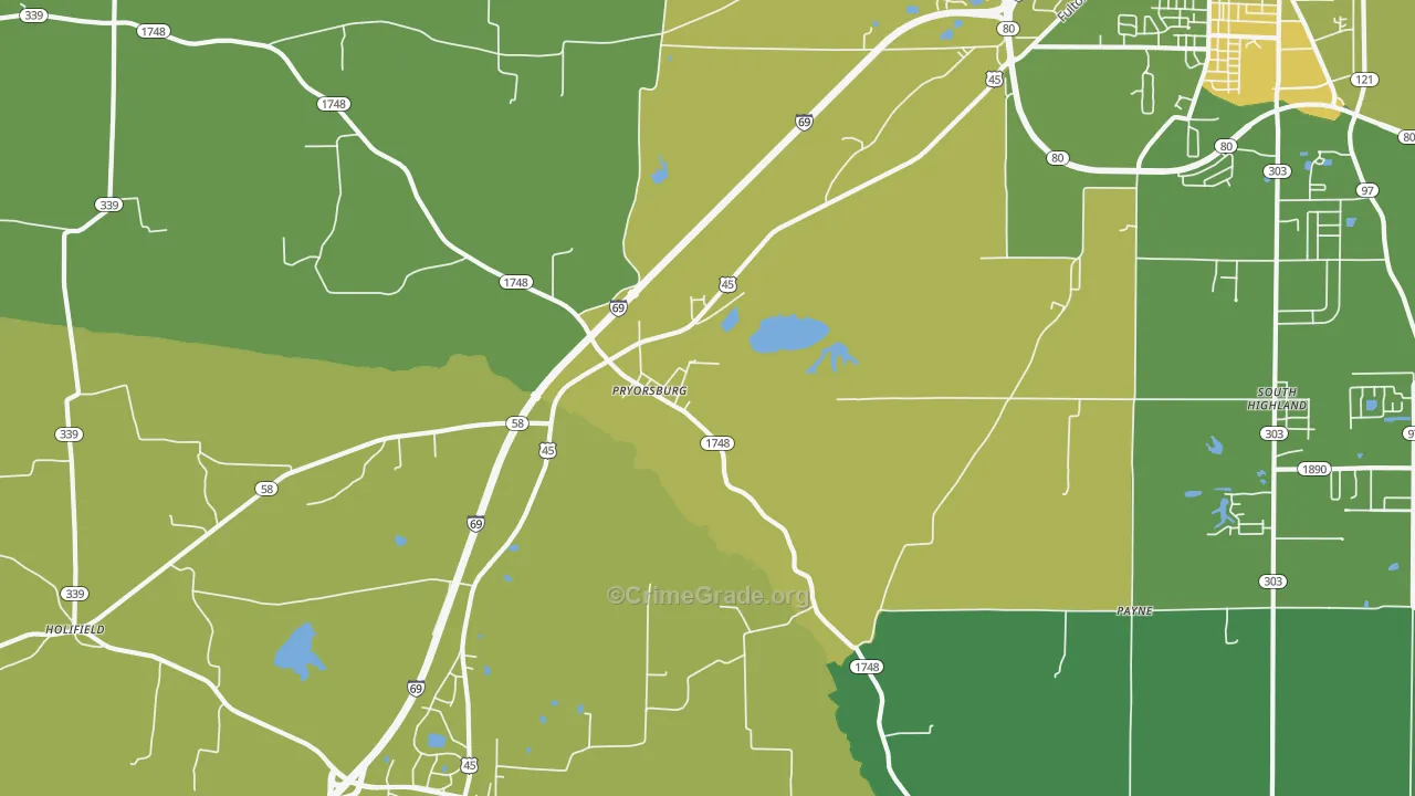 Pryorsburg, KY Map of Vehicle Theft Rates
