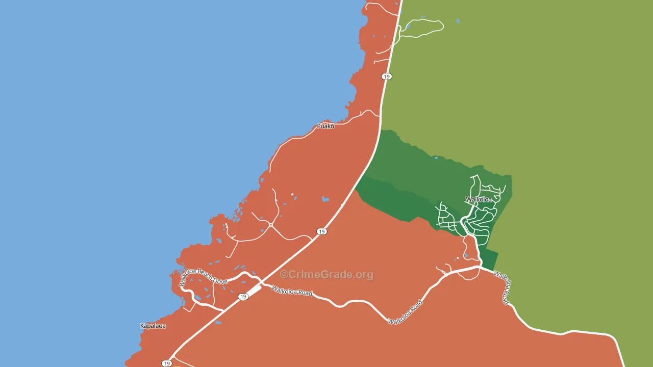 Puako, HI Map of Vehicle Theft Rates