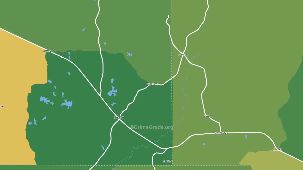 Puckett, MS Map of Vehicle Theft Rates