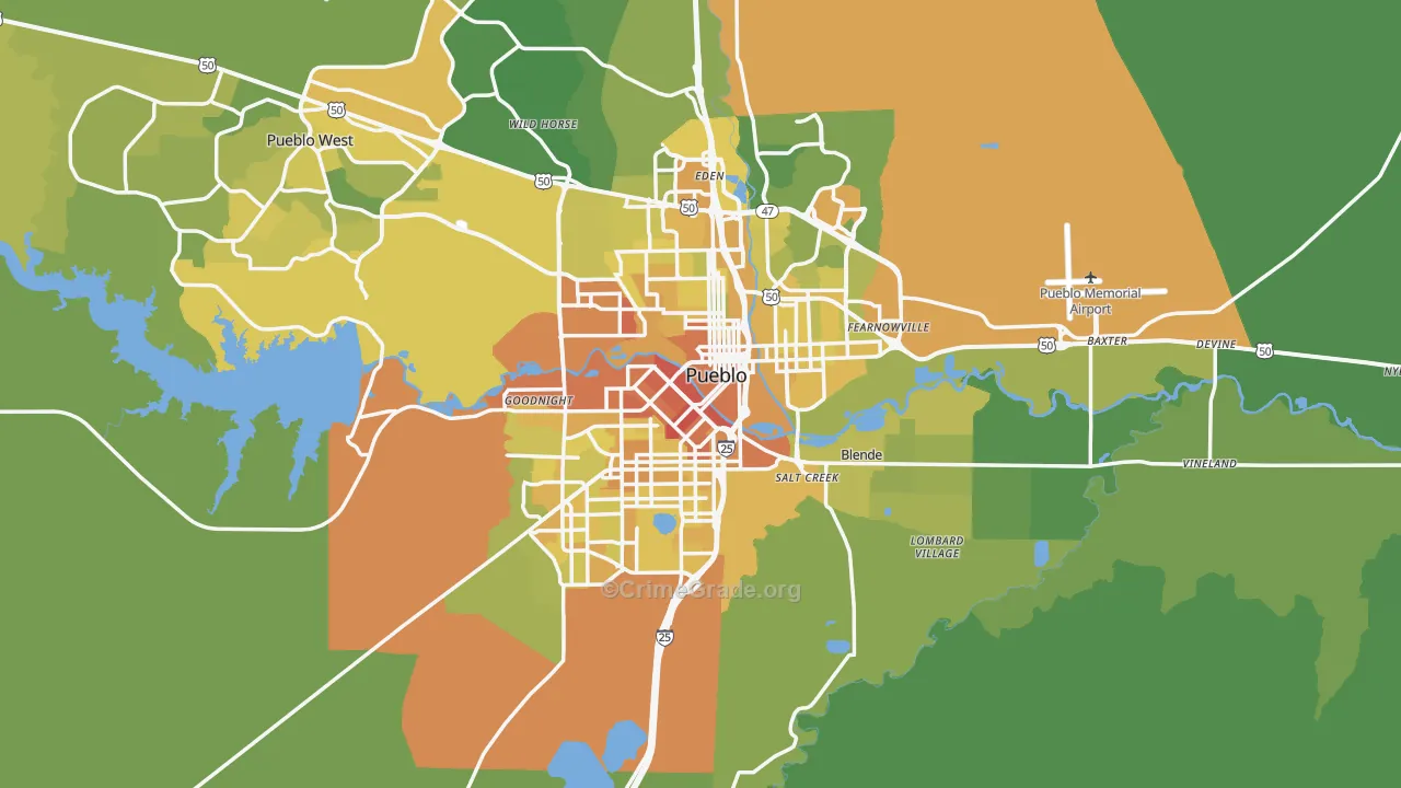 Pueblo, CO Map of Vehicle Theft Rates