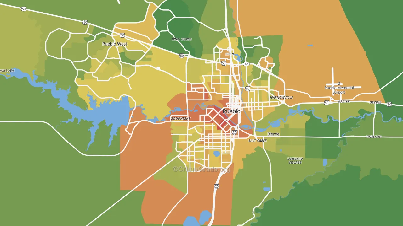 Pueblo County, CO Map of Vehicle Theft Rates