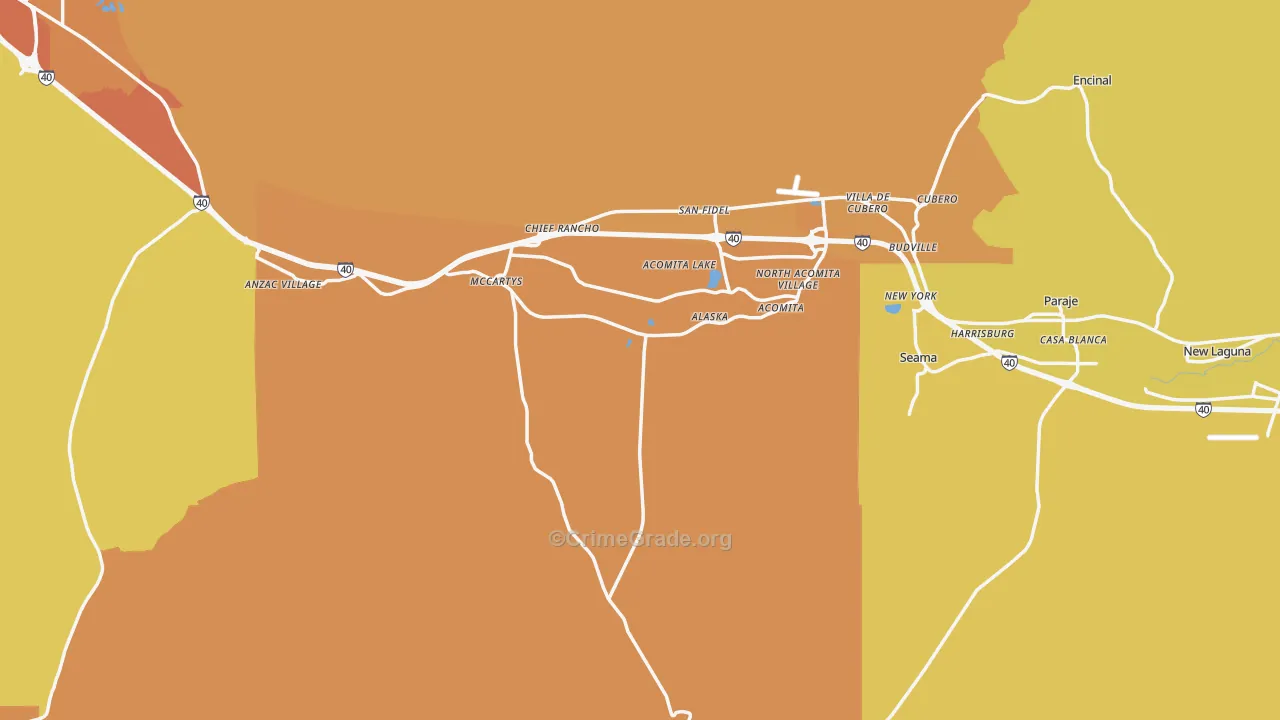Pueblo Of Acoma, NM Map of Vehicle Theft Rates