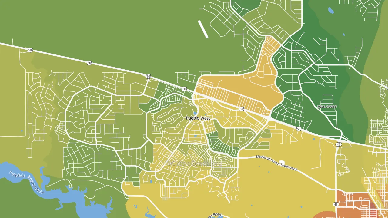 Pueblo West, CO Map of Vehicle Theft Rates