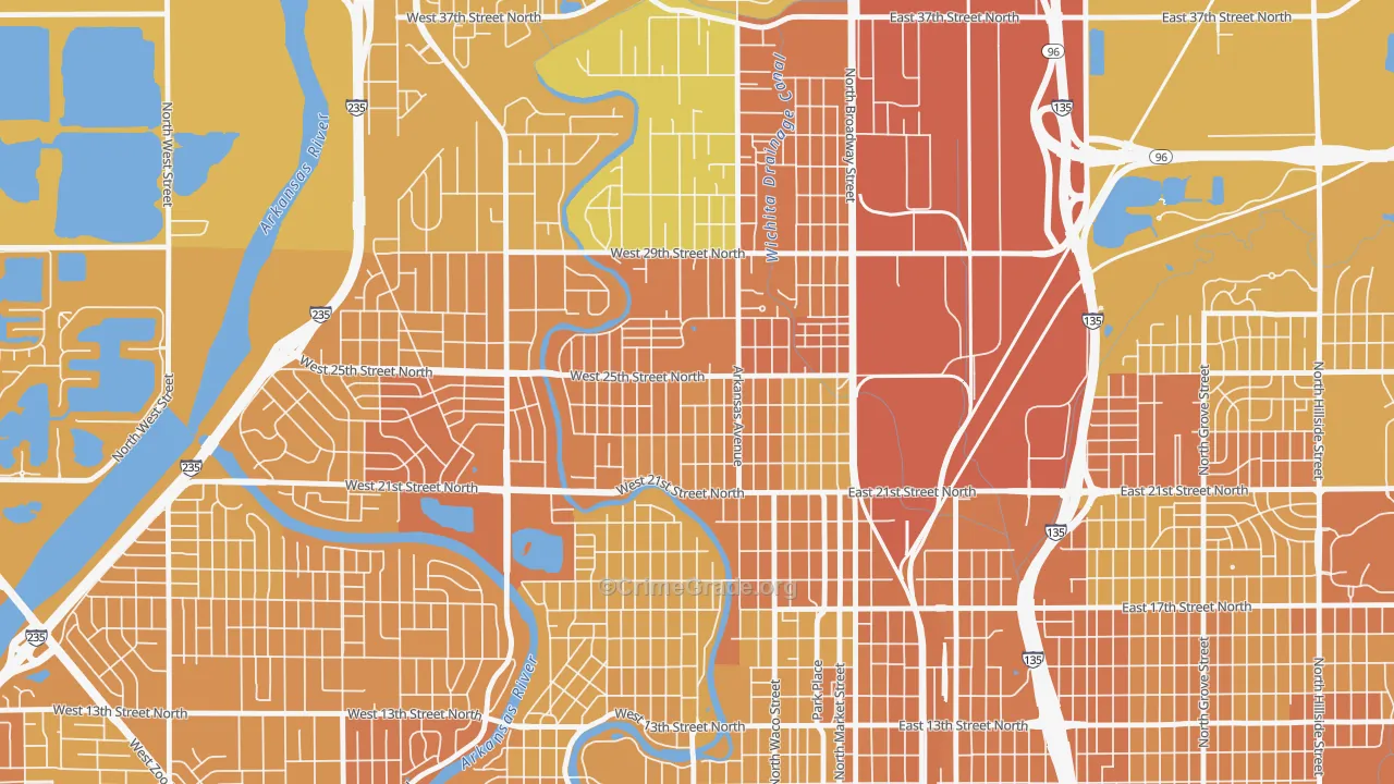 Pueblo, Wichita, KS Map of Vehicle Theft Rates