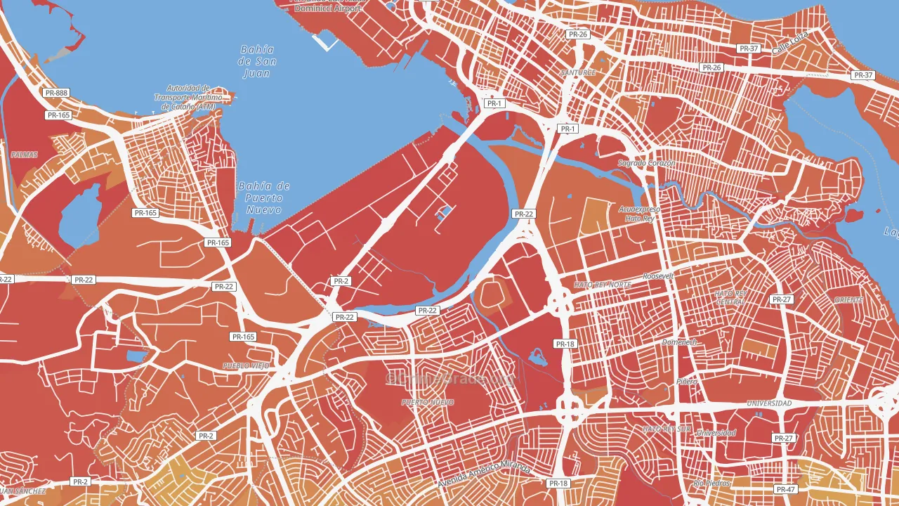 Puerto Nuevo, PR Map of Vehicle Theft Rates