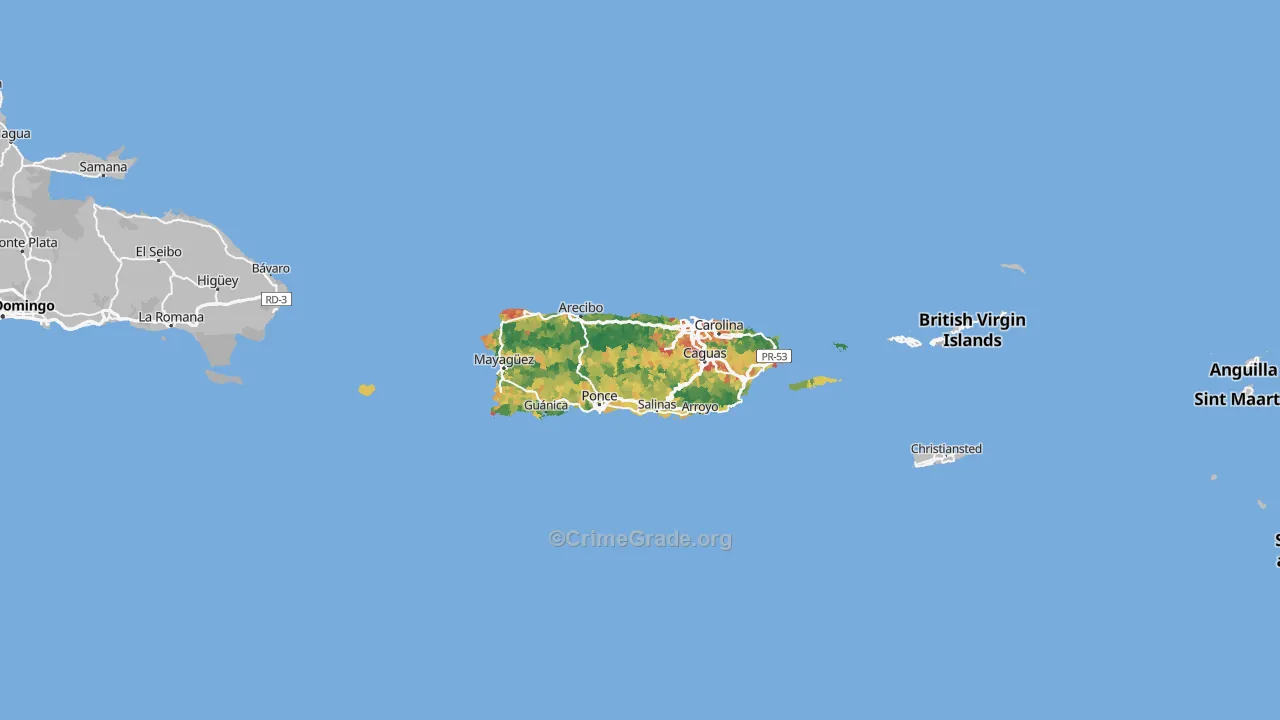 Puerto Rico Map of Vehicle Theft Rates