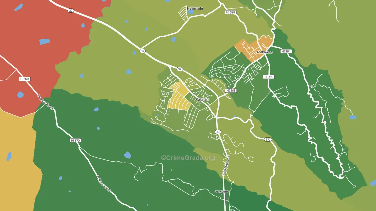 Pukalani, Makawao, HI Map of Vehicle Theft Rates