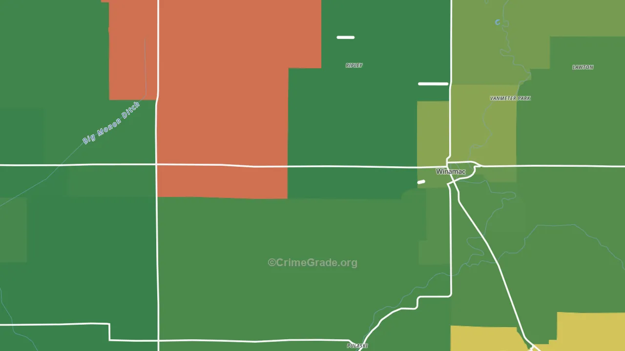 Pulaski County, IN Map of Vehicle Theft Rates